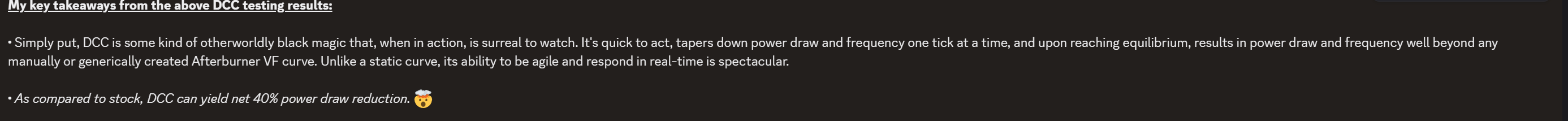 English feedback reporting 40 percent lower power draw with DCC.
