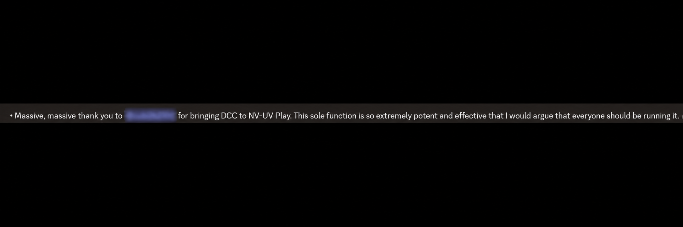Anonymized English thank-you for bringing DCC to NV-UV Play.