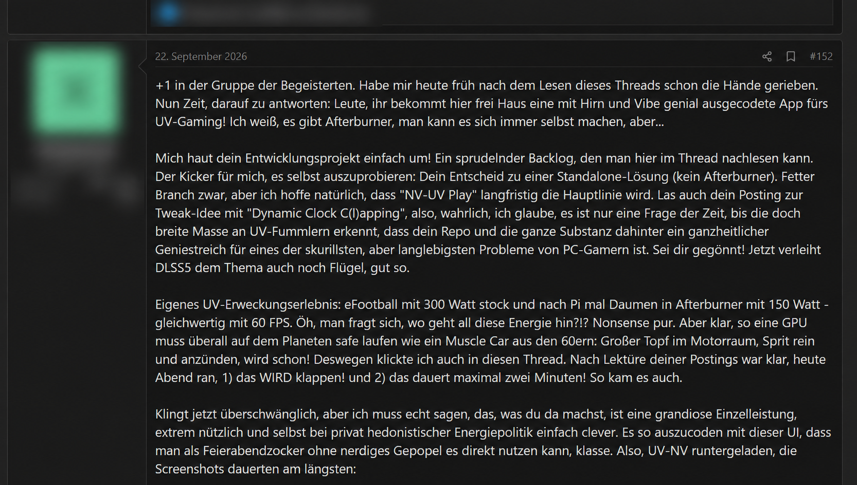 Anonymized German feedback about Play as a standalone undervolting app.